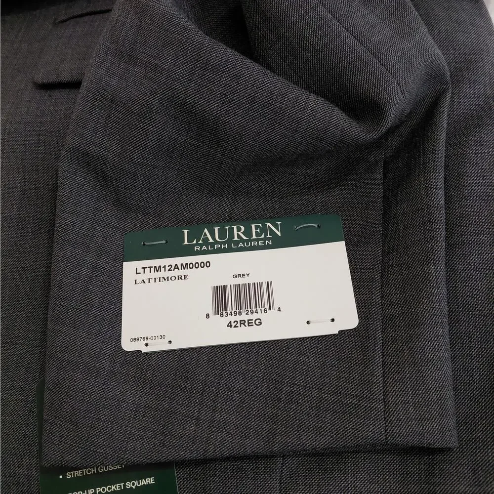 Lauren Ralph Lauren Mens Blazer Sz 42R Gray Wool Blend Ultraflex Stretch Jacket